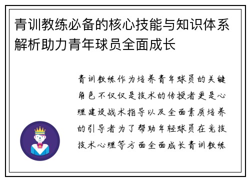 青训教练必备的核心技能与知识体系解析助力青年球员全面成长 青训教练必备的核心技能与知识体系解析助力青年球员全面成长